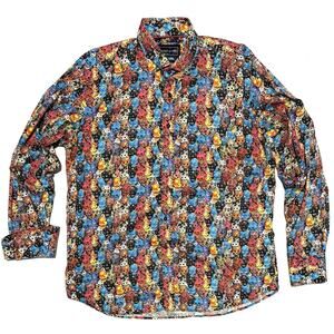 David Smith Shirt Mens Sz XL Sugar Skulls Bright Colors Button Up Classic Fit